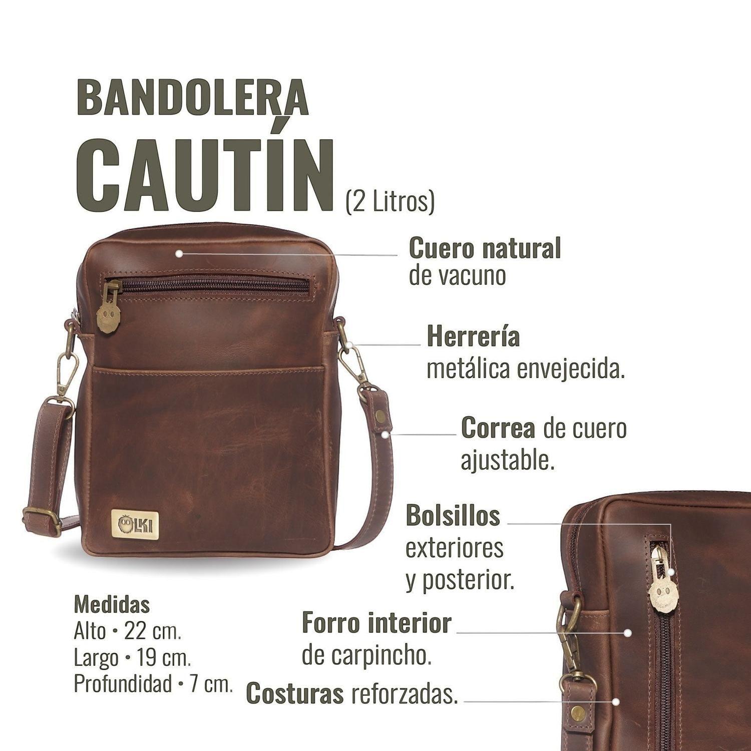 Bandolera de Cuero Natural Cautin OLKI - Café Oscuro-6