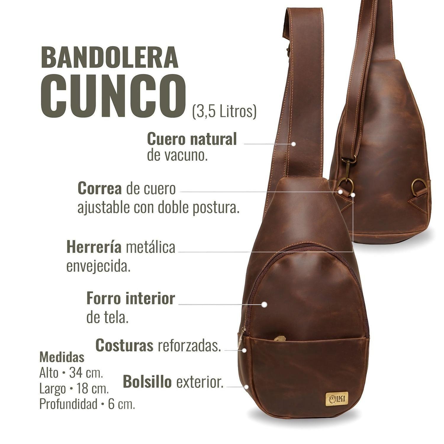 Bandolera Sling Bag de Cuero Natural Cunco OLKI - Café Oscuro-3