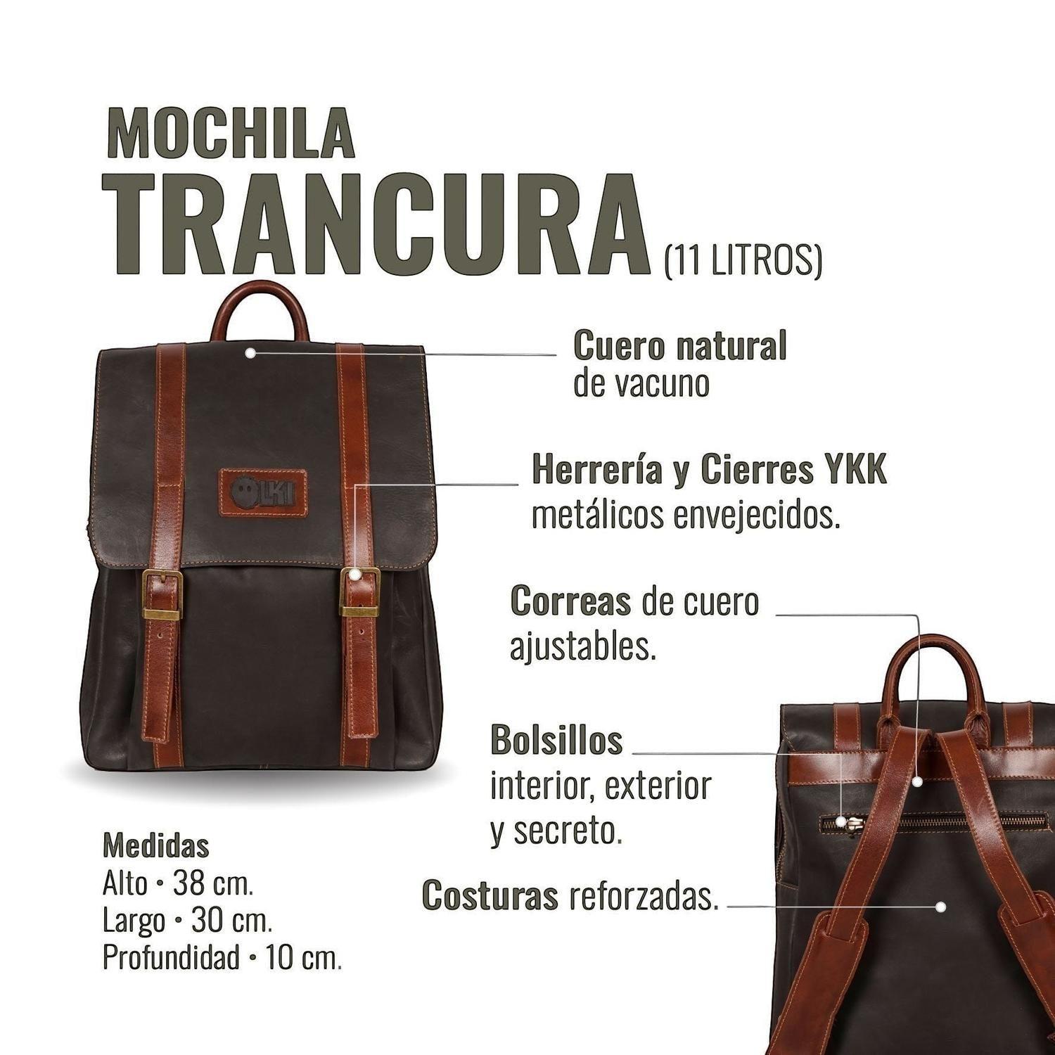 Mochila Unisex de Cuero Natural Trancura OLKI - Negro-4