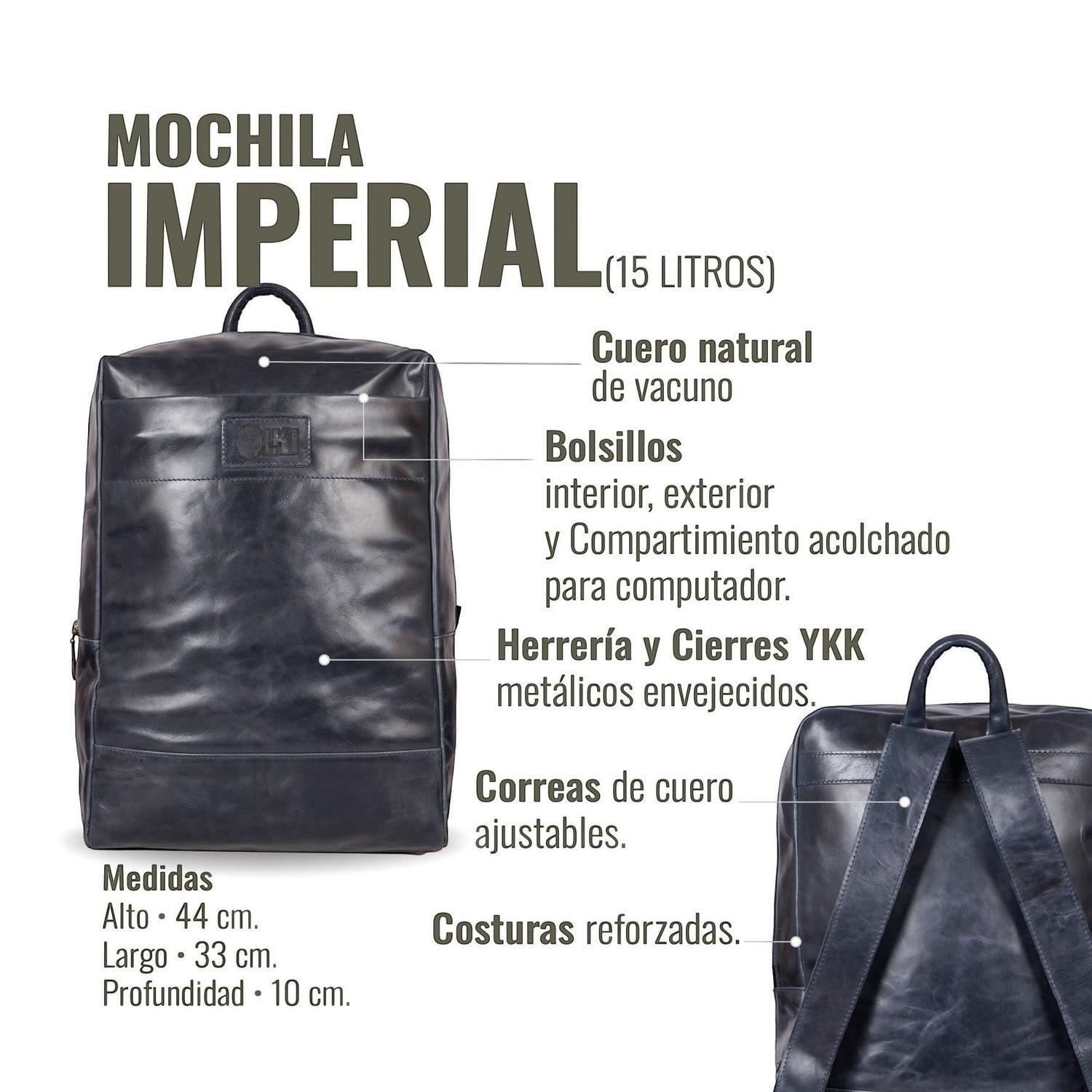 Mochila Clasica de Cuero Natural Imperial OLKI - Azul-4