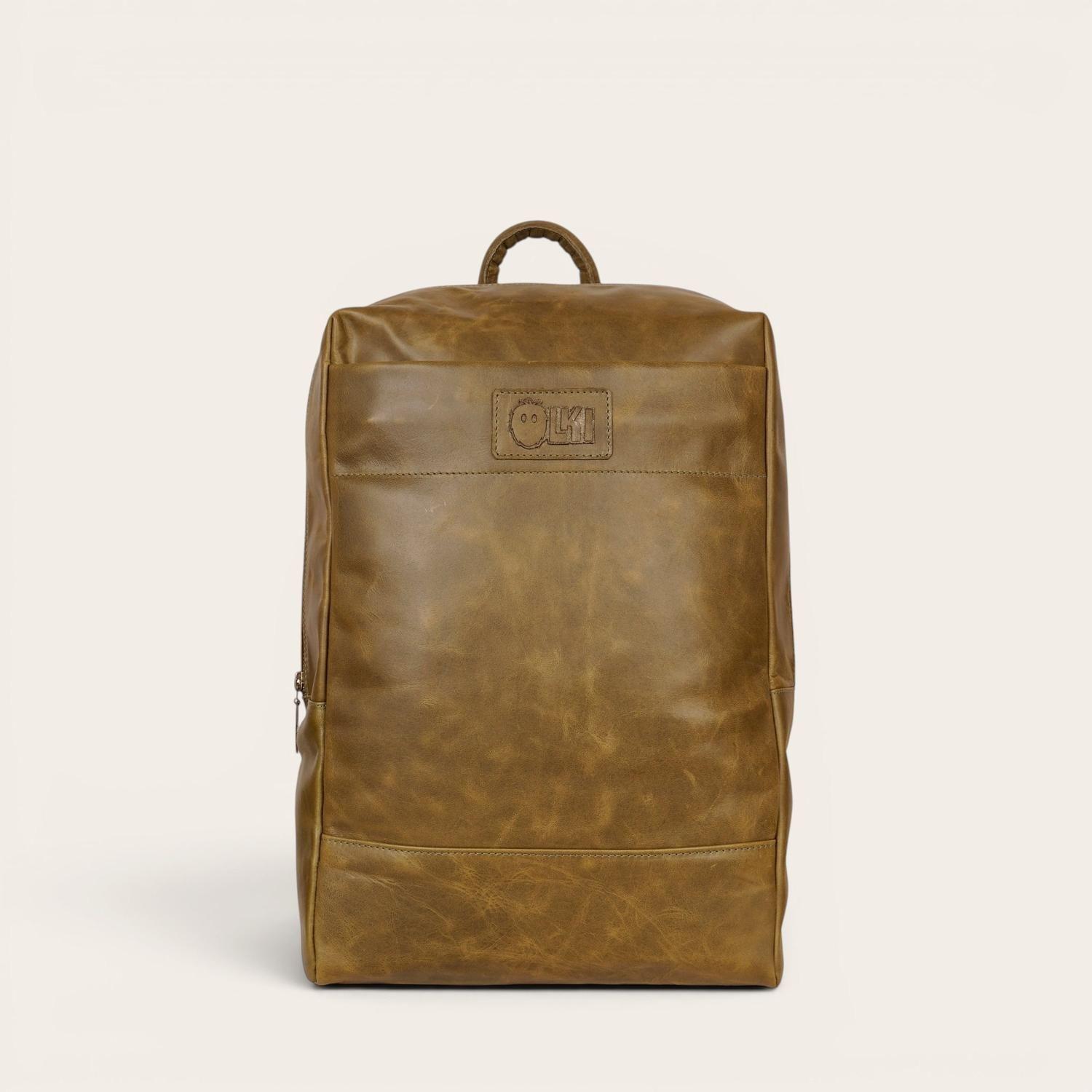 Mochila Clasica de Cuero Natural Imperial OLKI - Verde-2