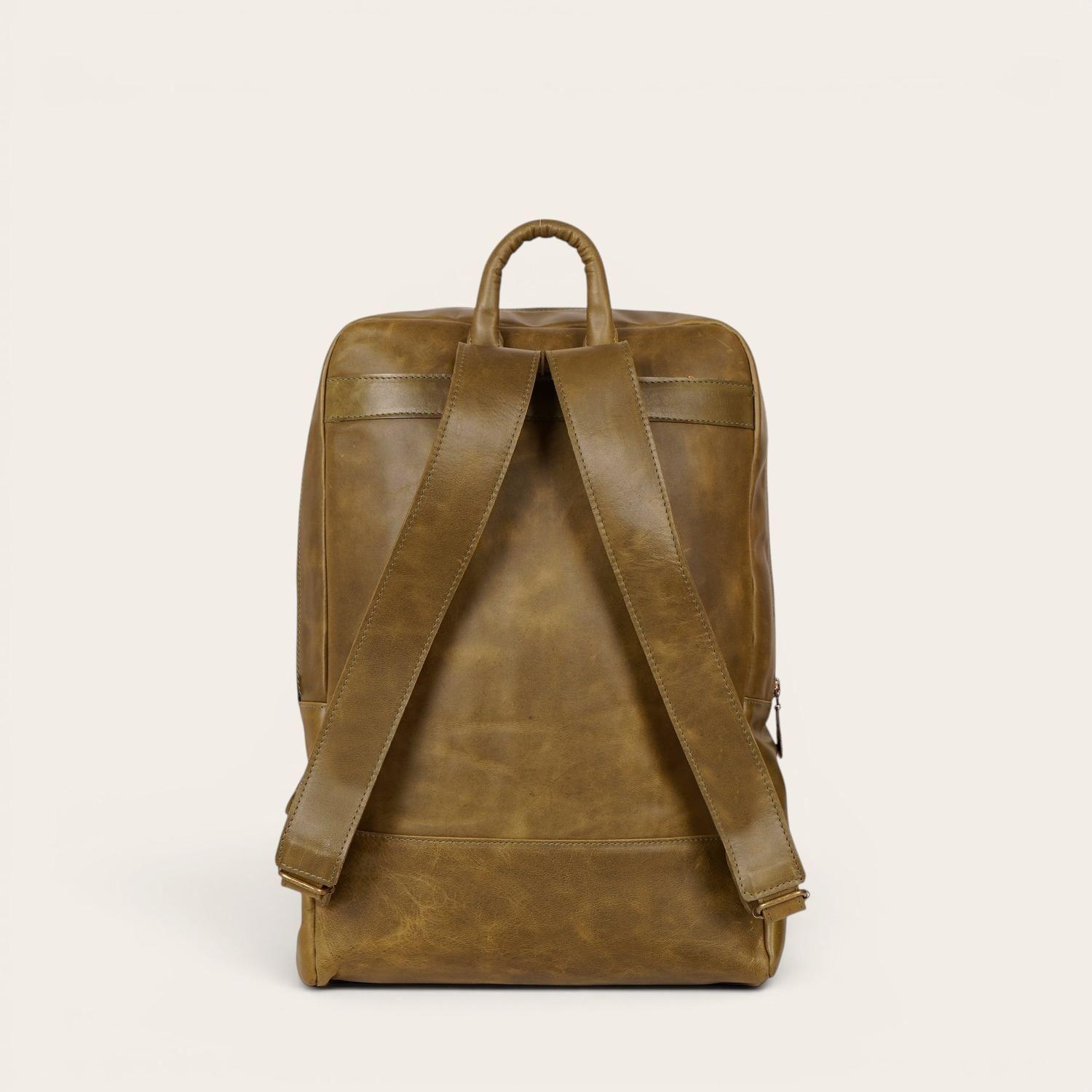 Mochila Clasica de Cuero Natural Imperial OLKI - Verde-3
