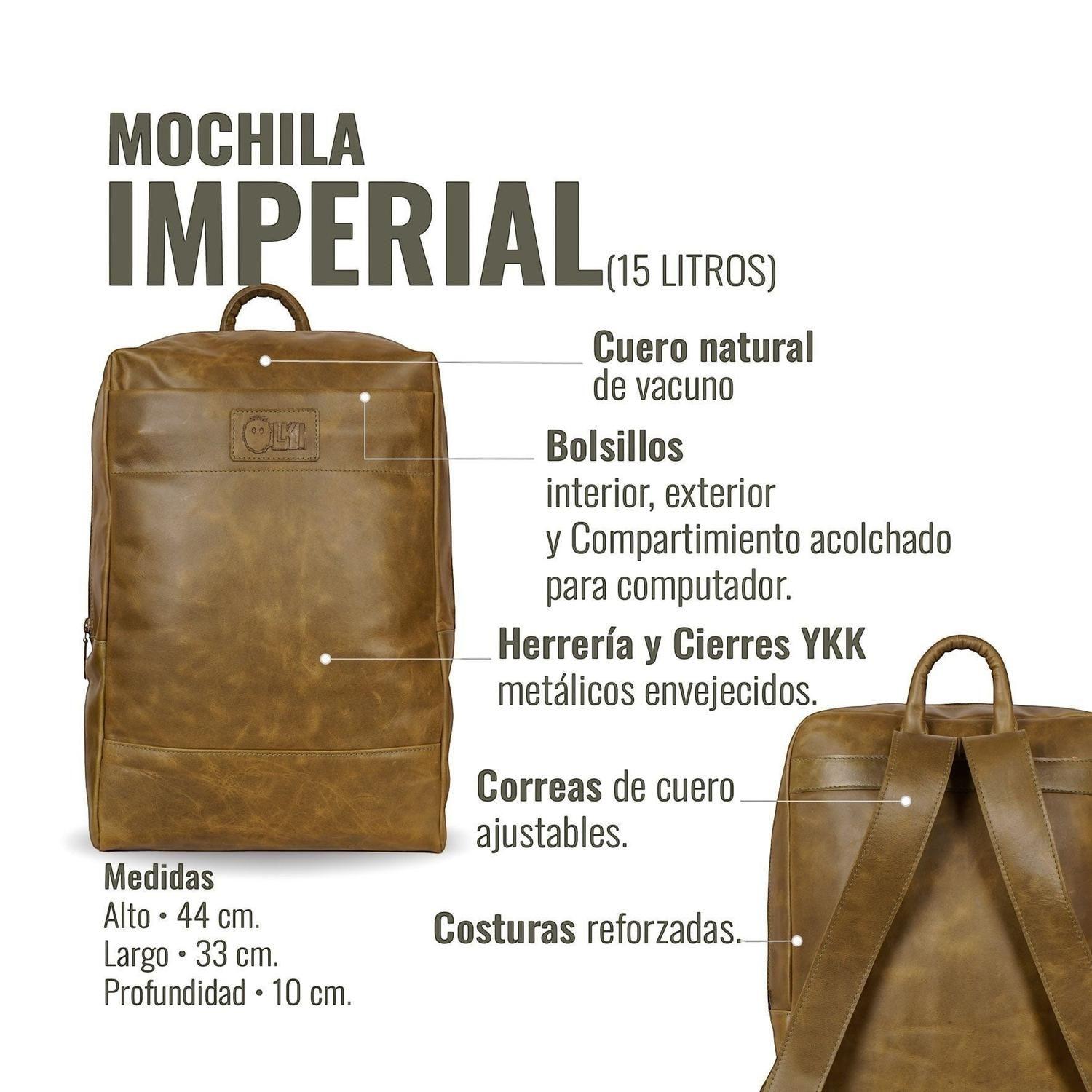Mochila Clasica de Cuero Natural Imperial OLKI - Verde-4