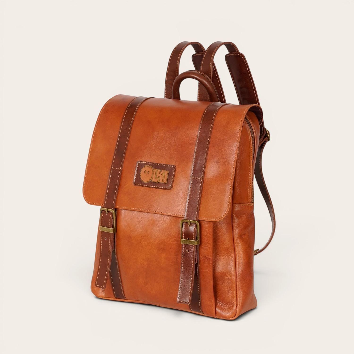 Mochila Unisex de Cuero Natural Trancura OLKI - Curry-0