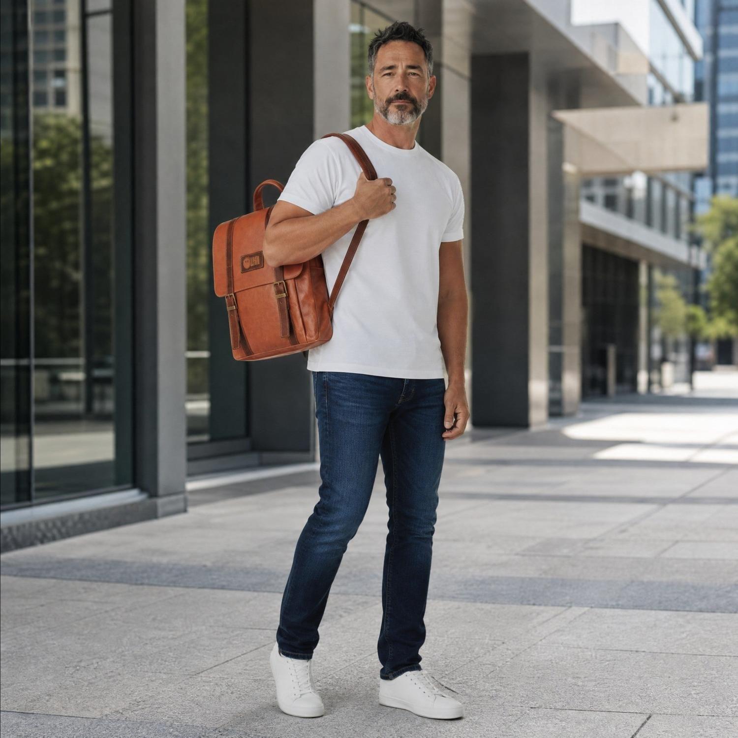 Mochila Unisex de Cuero Natural Trancura OLKI - Curry-1