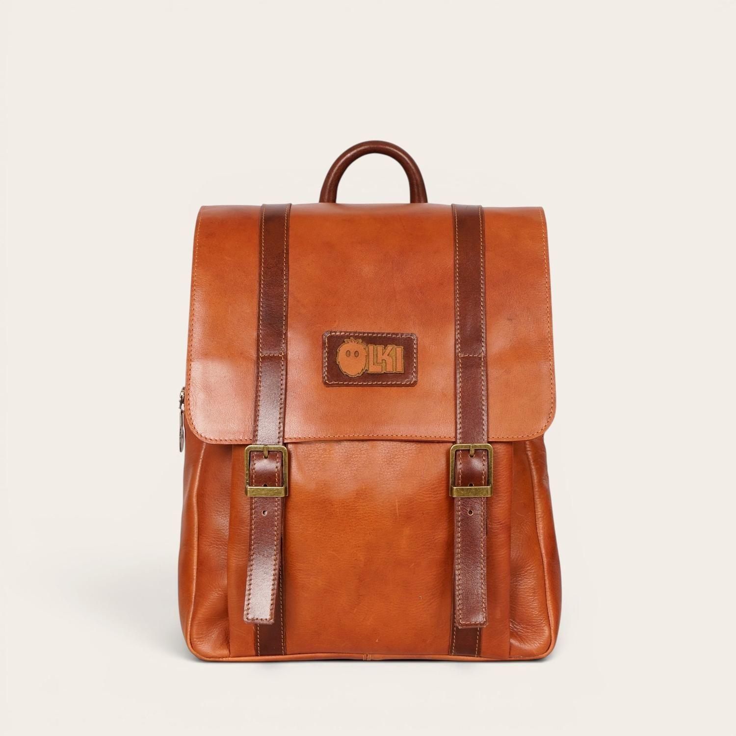 Mochila Unisex de Cuero Natural Trancura OLKI - Curry-2