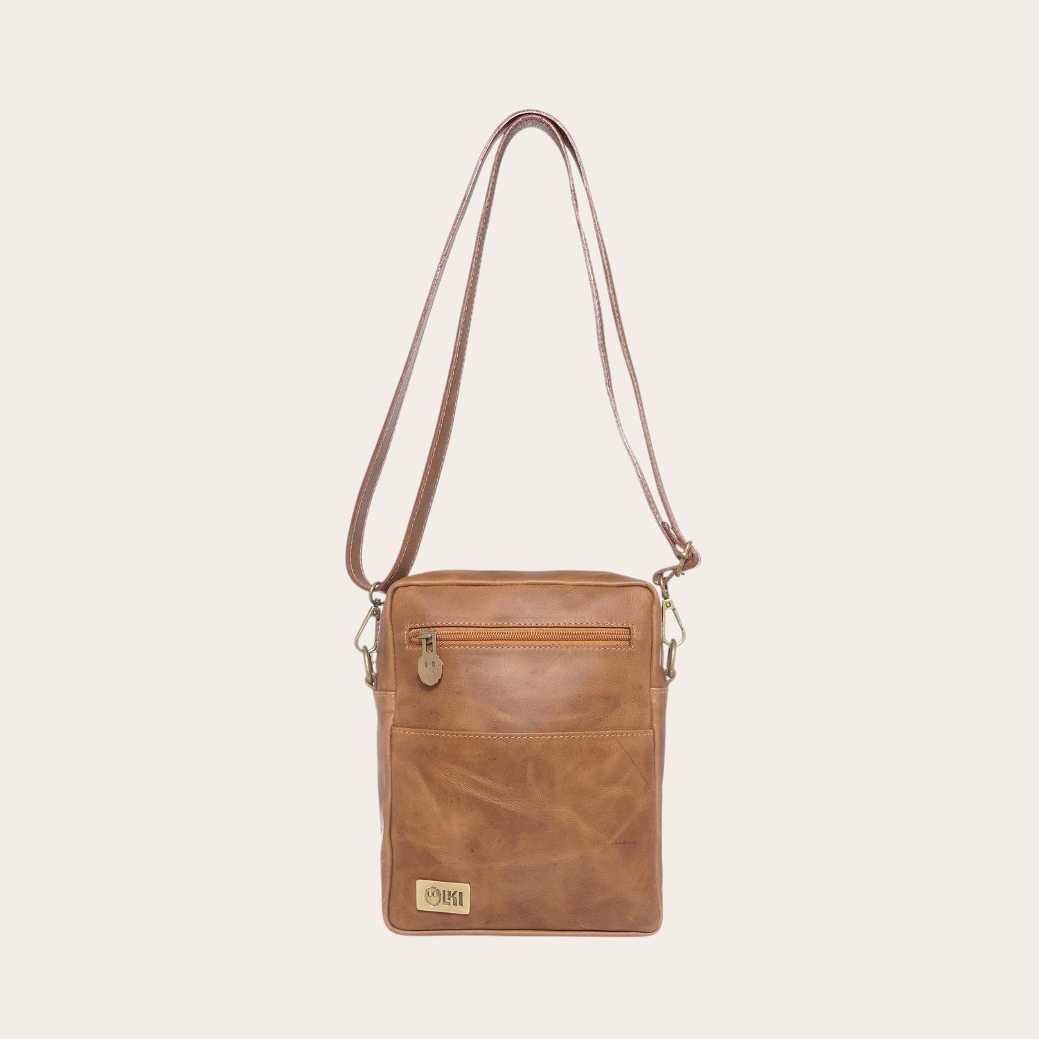 Bandolera de Cuero Natural Cautin OLKI - Café-5