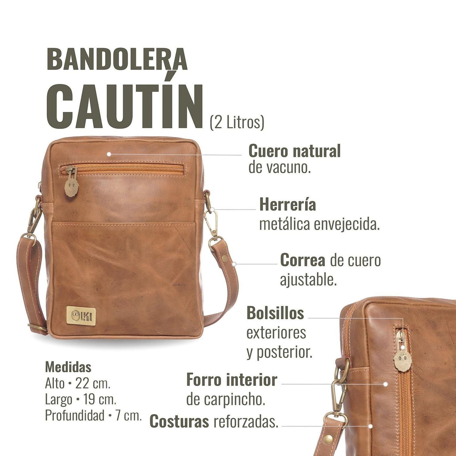 Bandolera de Cuero Natural Cautin OLKI - Café-6