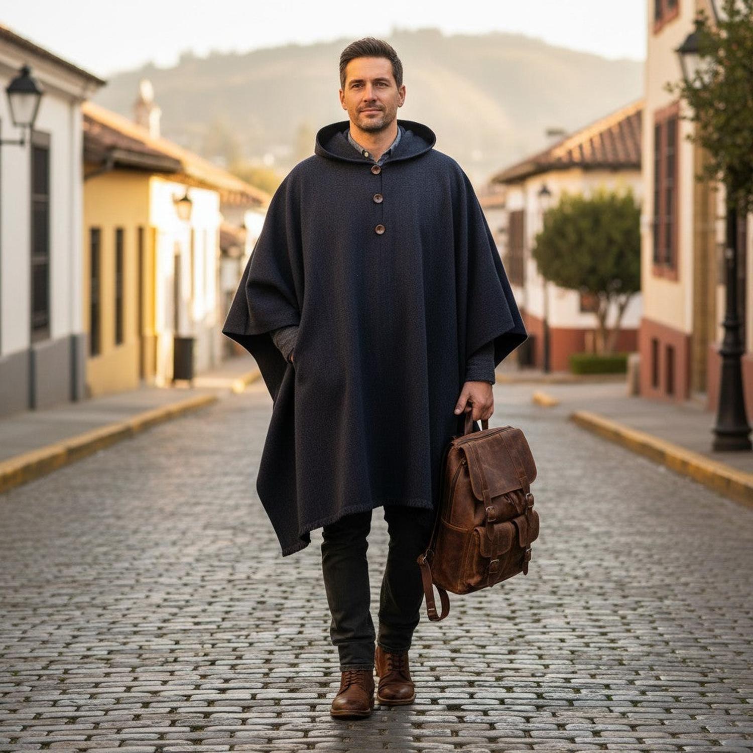 Poncho Clásico de Lana Premium OLKI - Azul-1