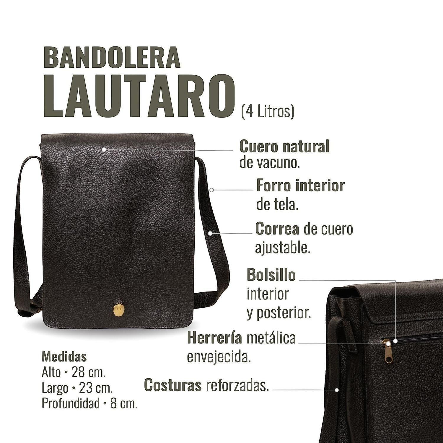 Bandolera Bolso de Cuero Unisex Lautaro OLKI - Negro Floated-6