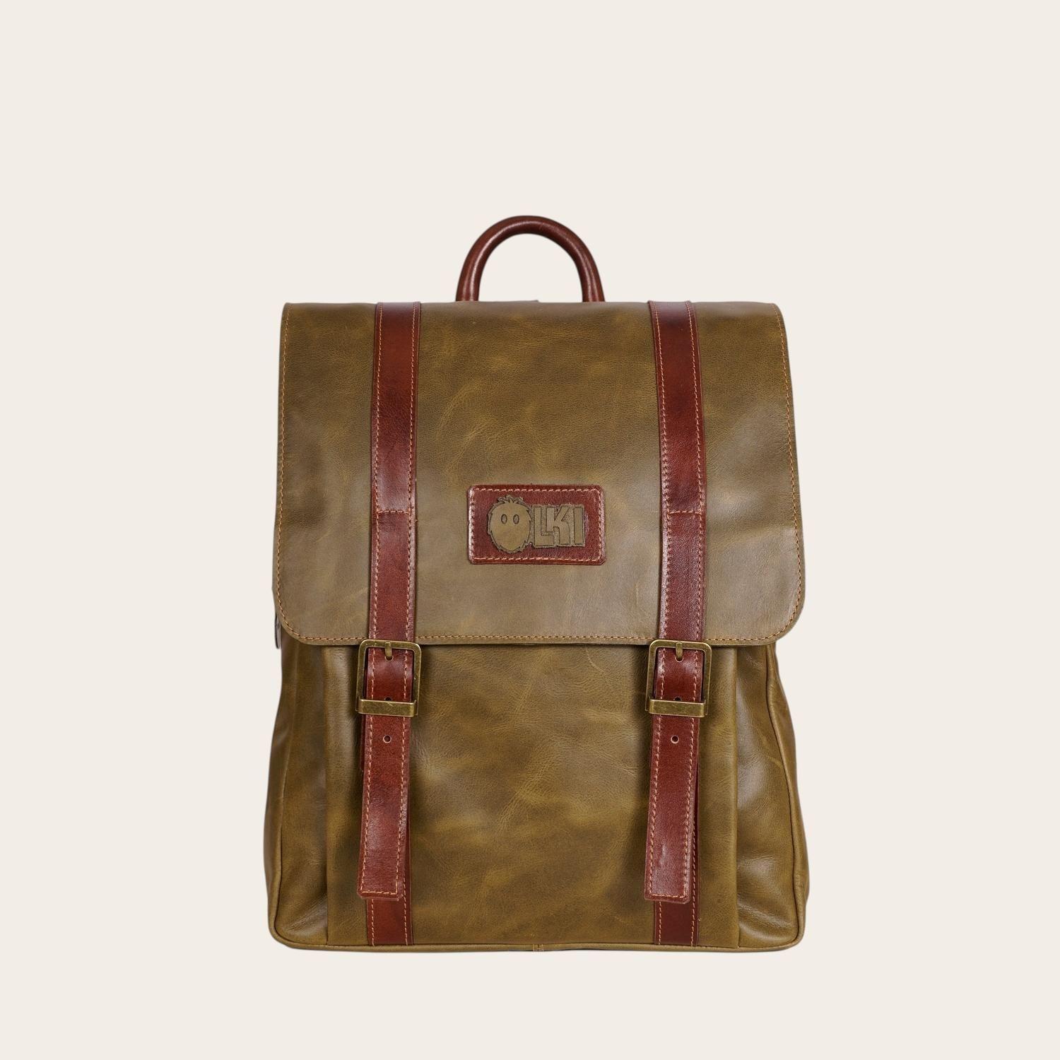 Mochila Unisex de Cuero Natural Trancura OLKI - Verde-2