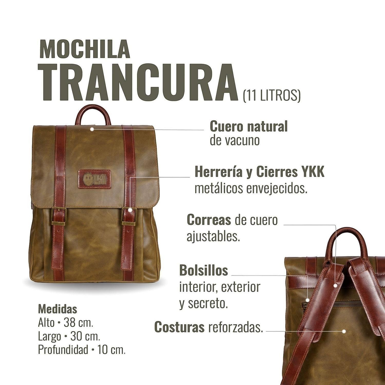 Mochila Unisex de Cuero Natural Trancura OLKI - Verde-4