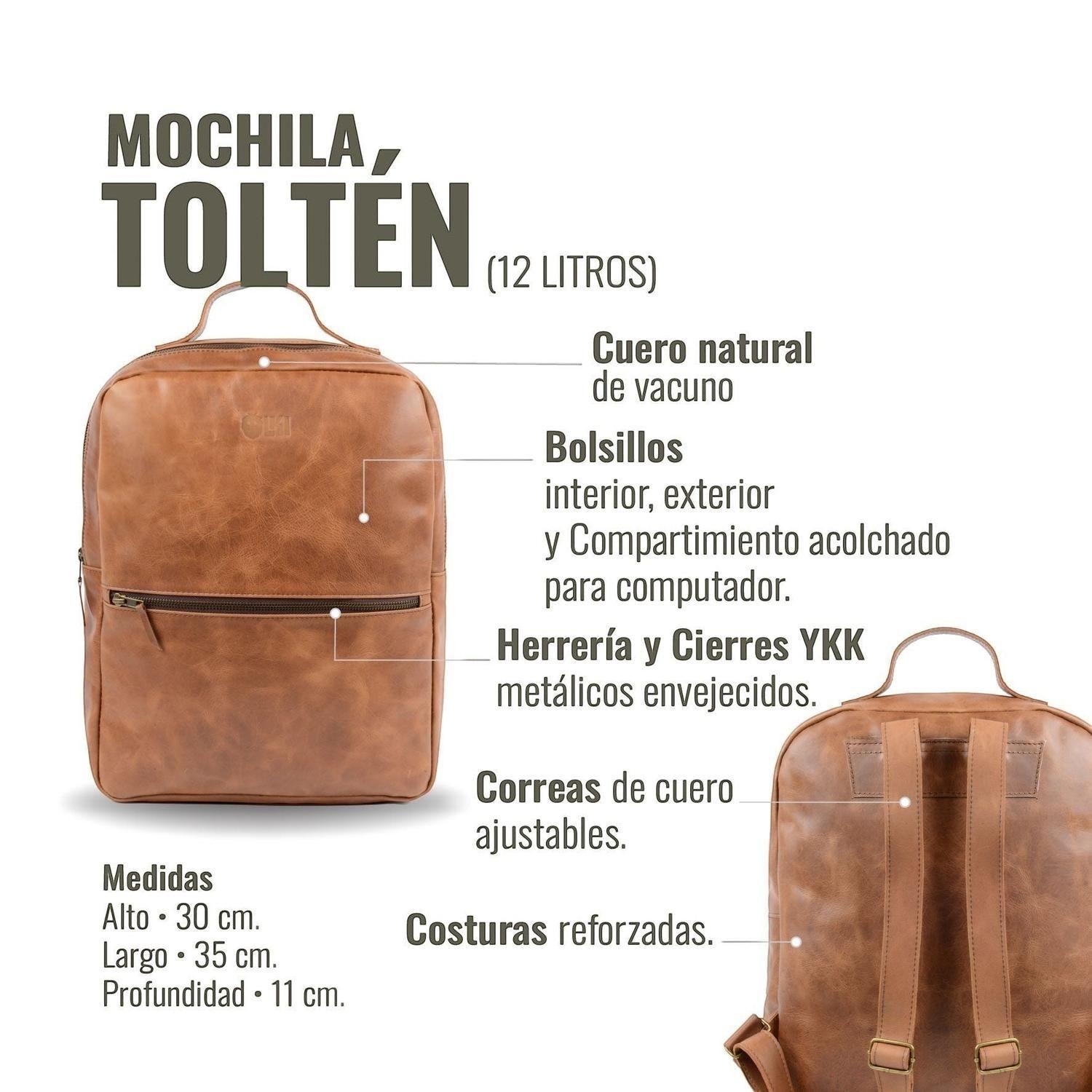 Mochila Unisex de Cuero Natural Tolten OLKI - Café-4