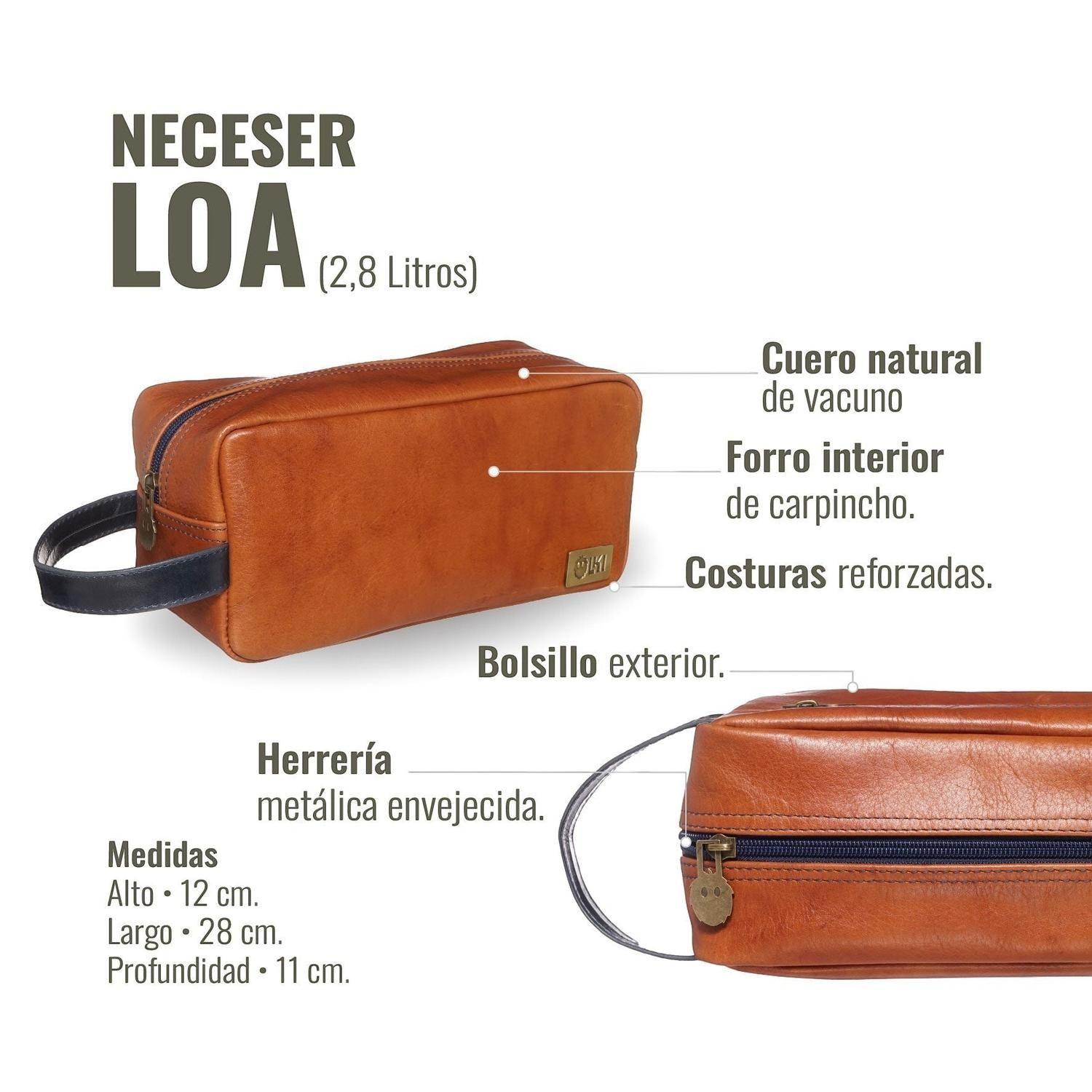 Neceser Estuche de Cuero Unisex Loa OLKI - Tostado con Azul-6