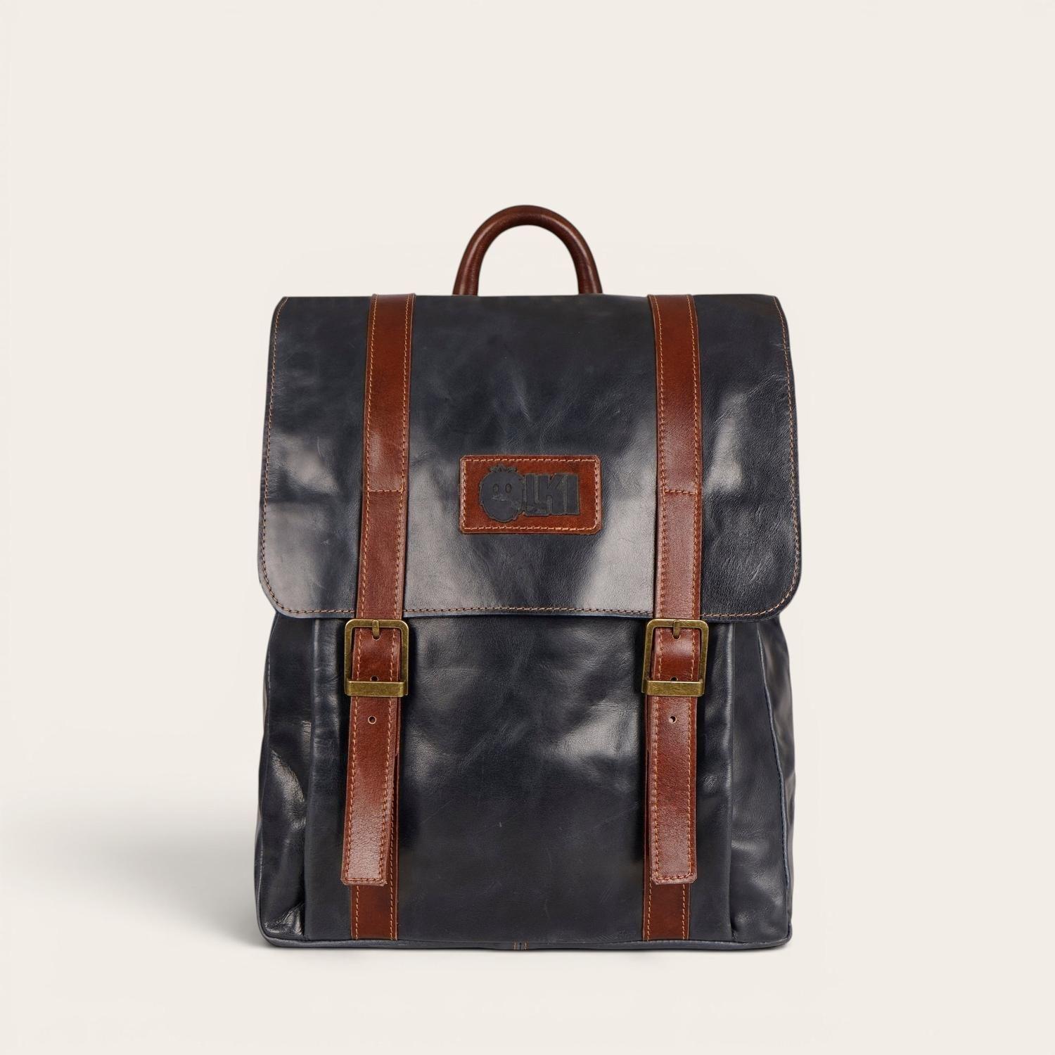 Mochila Unisex de Cuero Natural Trancura OLKI - Azul-2