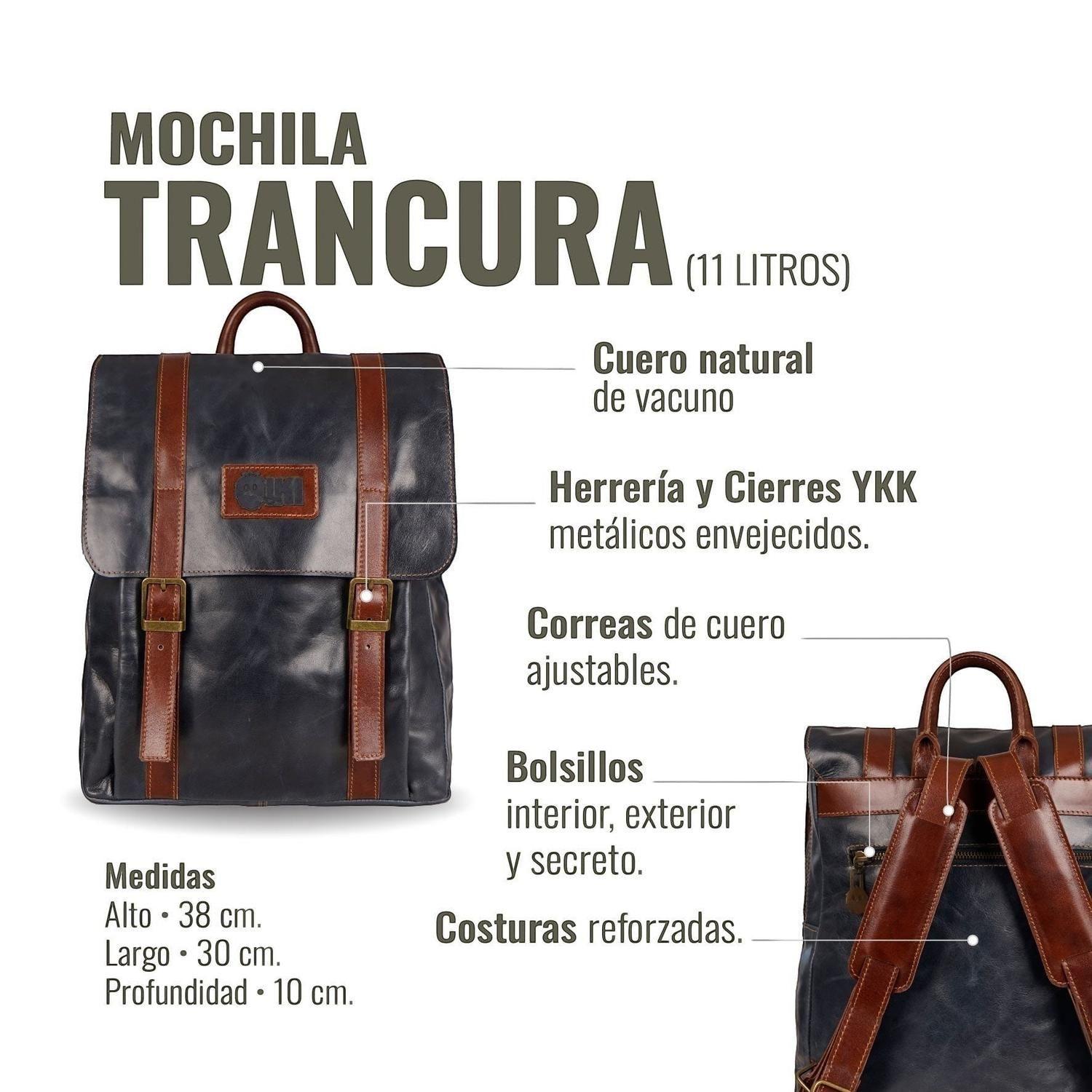 Mochila Unisex de Cuero Natural Trancura OLKI - Azul-4