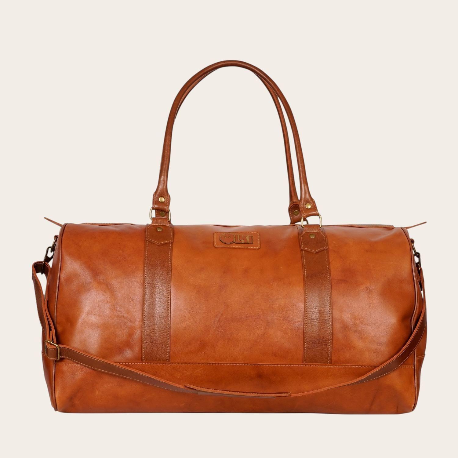 Bolso de Viaje en Cuero Natural Futaleufu OLKI - Curry Aplicación-2