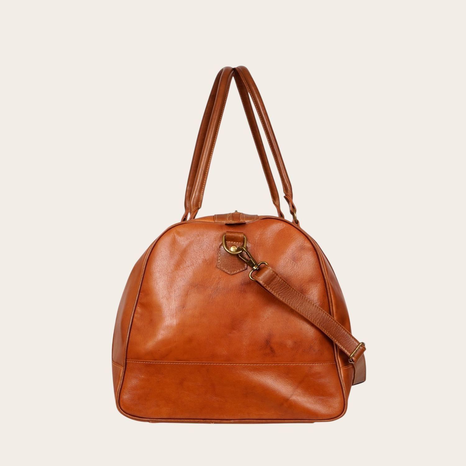 Bolso de Viaje en Cuero Natural Futaleufu OLKI - Curry Aplicación-3