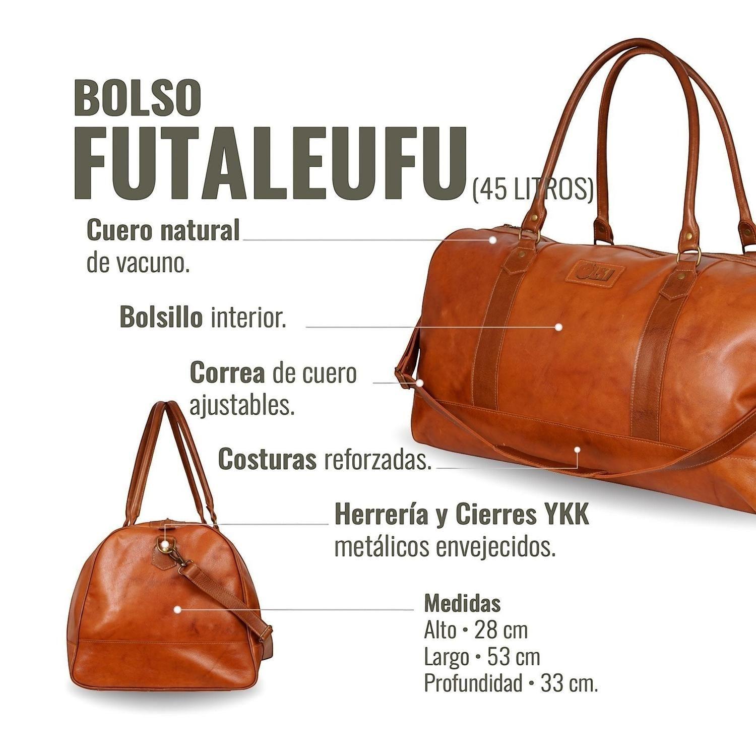 Bolso de Viaje en Cuero Natural Futaleufu OLKI - Curry Aplicación-4