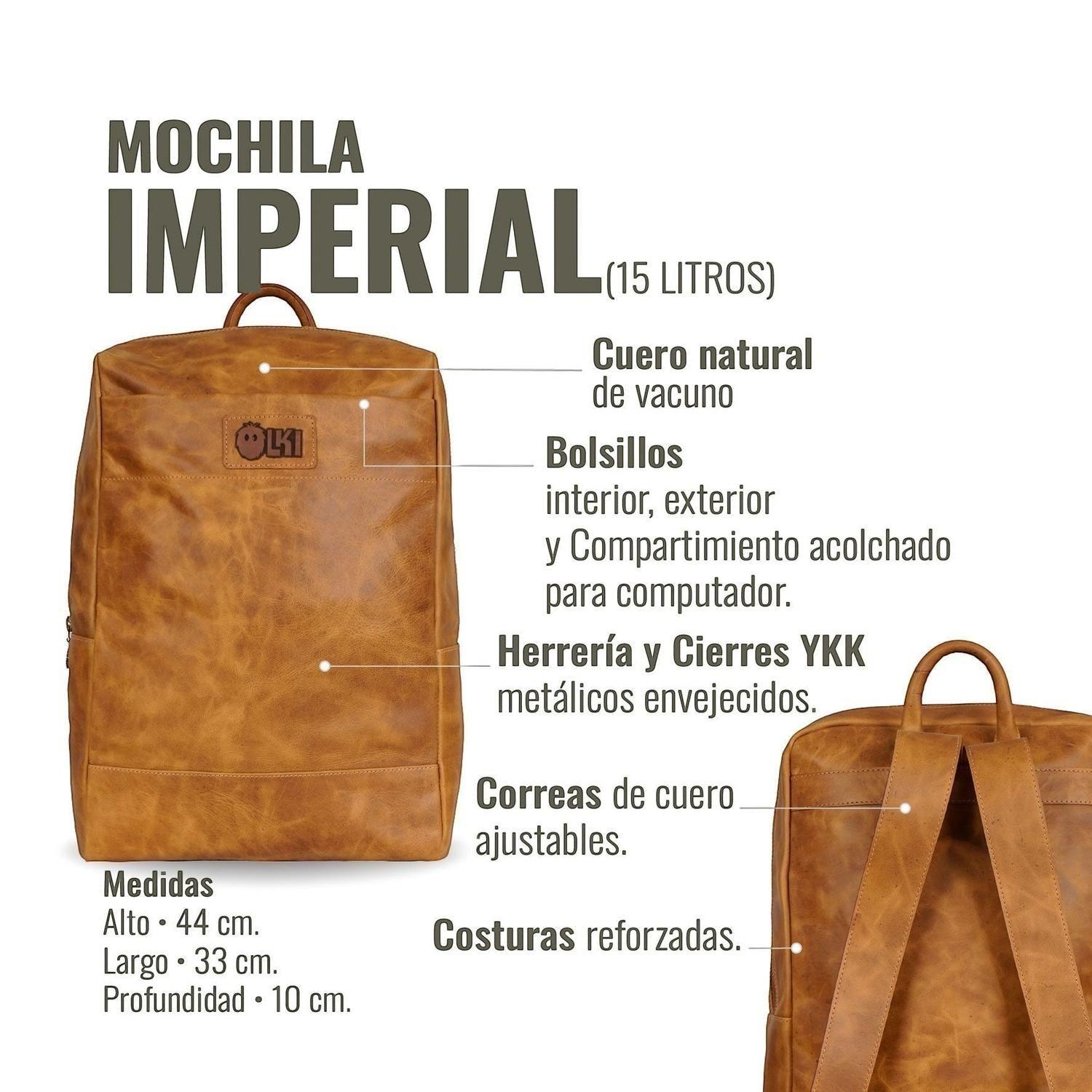 Mochila Clasica de Cuero Natural Imperial OLKI - Café-4