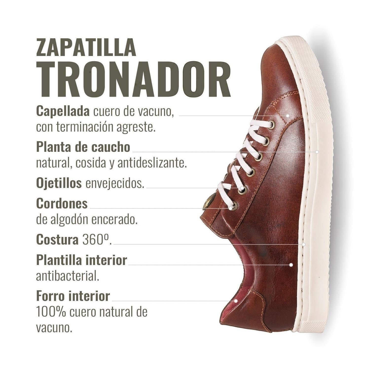 Zapatilla de Cuero Original Tronador OLKI - Castaño/Blanca-7