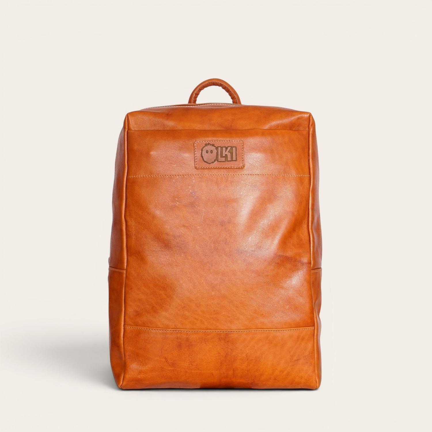 Mochila Clasica de Cuero Natural Imperial OLKI - Curry-2