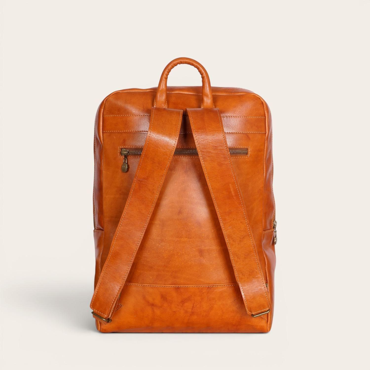 Mochila Clasica de Cuero Natural Imperial OLKI - Curry-3