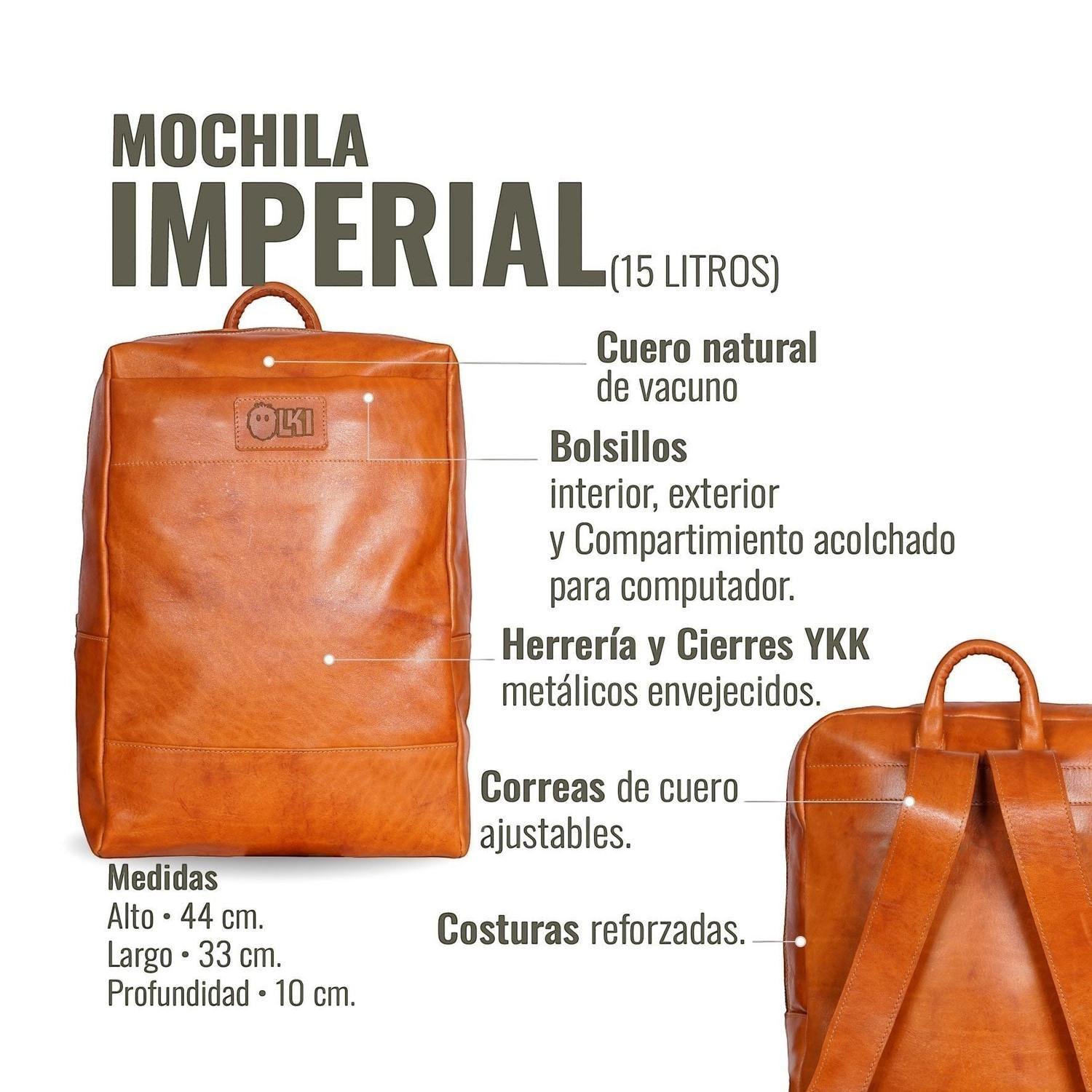 Mochila Clasica de Cuero Natural Imperial OLKI - Curry-4