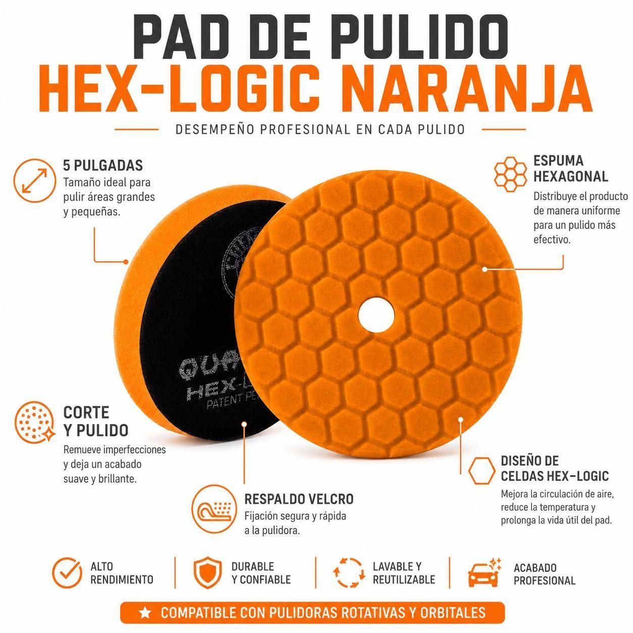 Pad Pulido Chemical Guys Hex Logic Naranja 5 Pulgadas-1