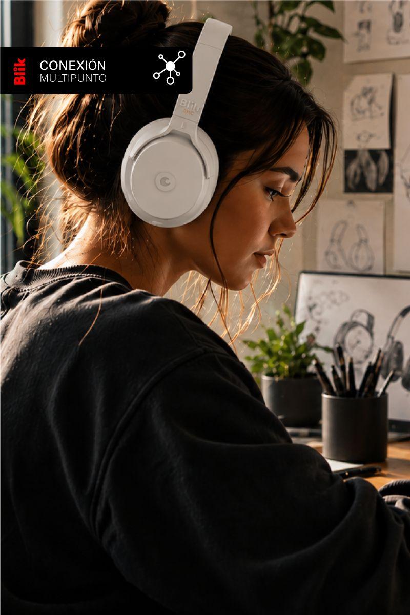 Audífonos Bluetooth Blik Neo Cancelación De Ruido 60H Crema-2