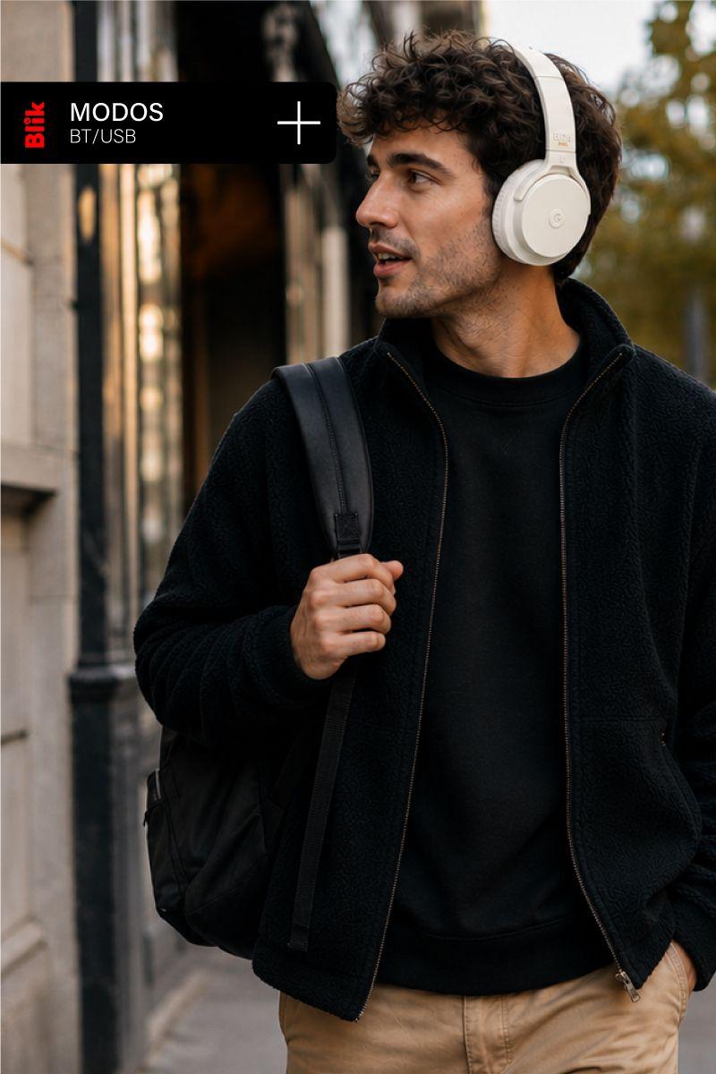 Audífonos Bluetooth Blik Neo Cancelación De Ruido 60H Crema-3