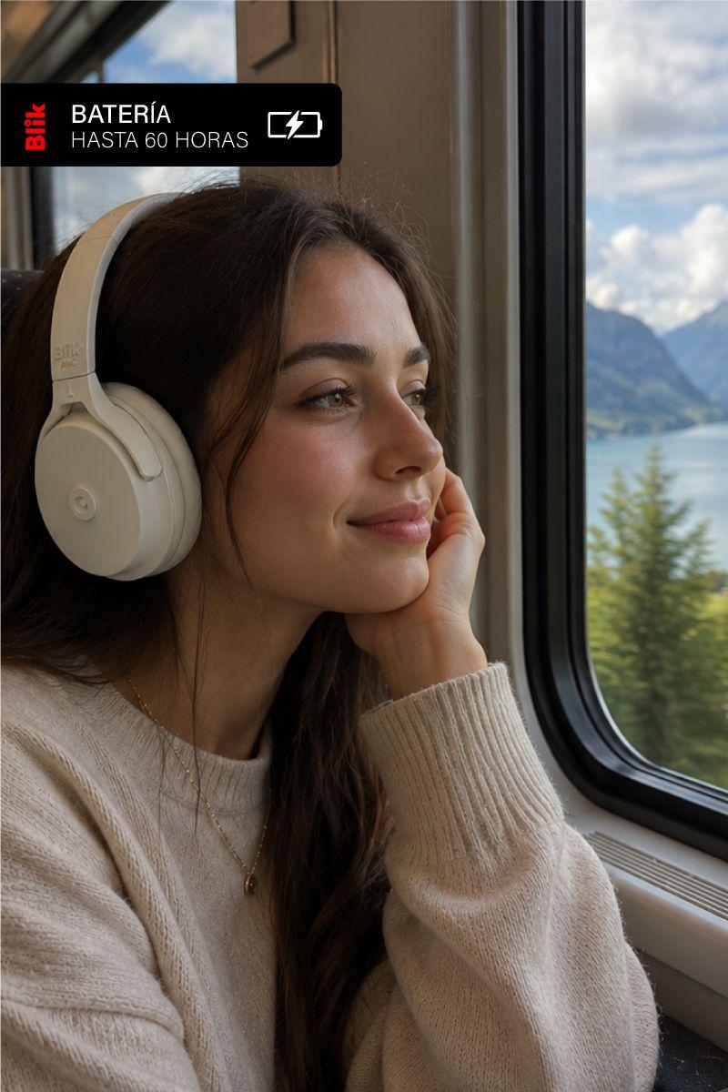 Audífonos Bluetooth Blik Neo Cancelación De Ruido 60H Crema-4