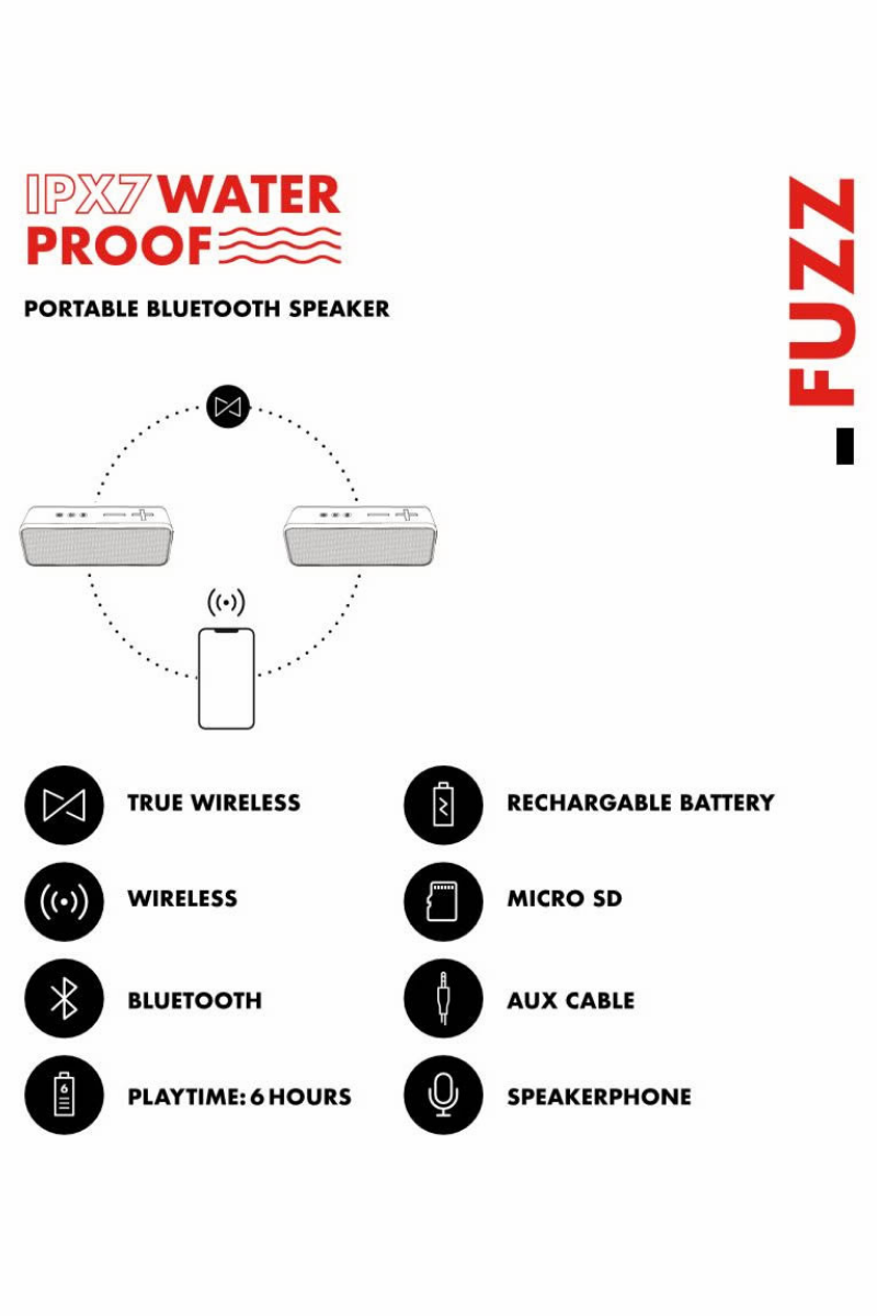 Parlante Bluetooth Blik FUZZ Negro IPX7-5
