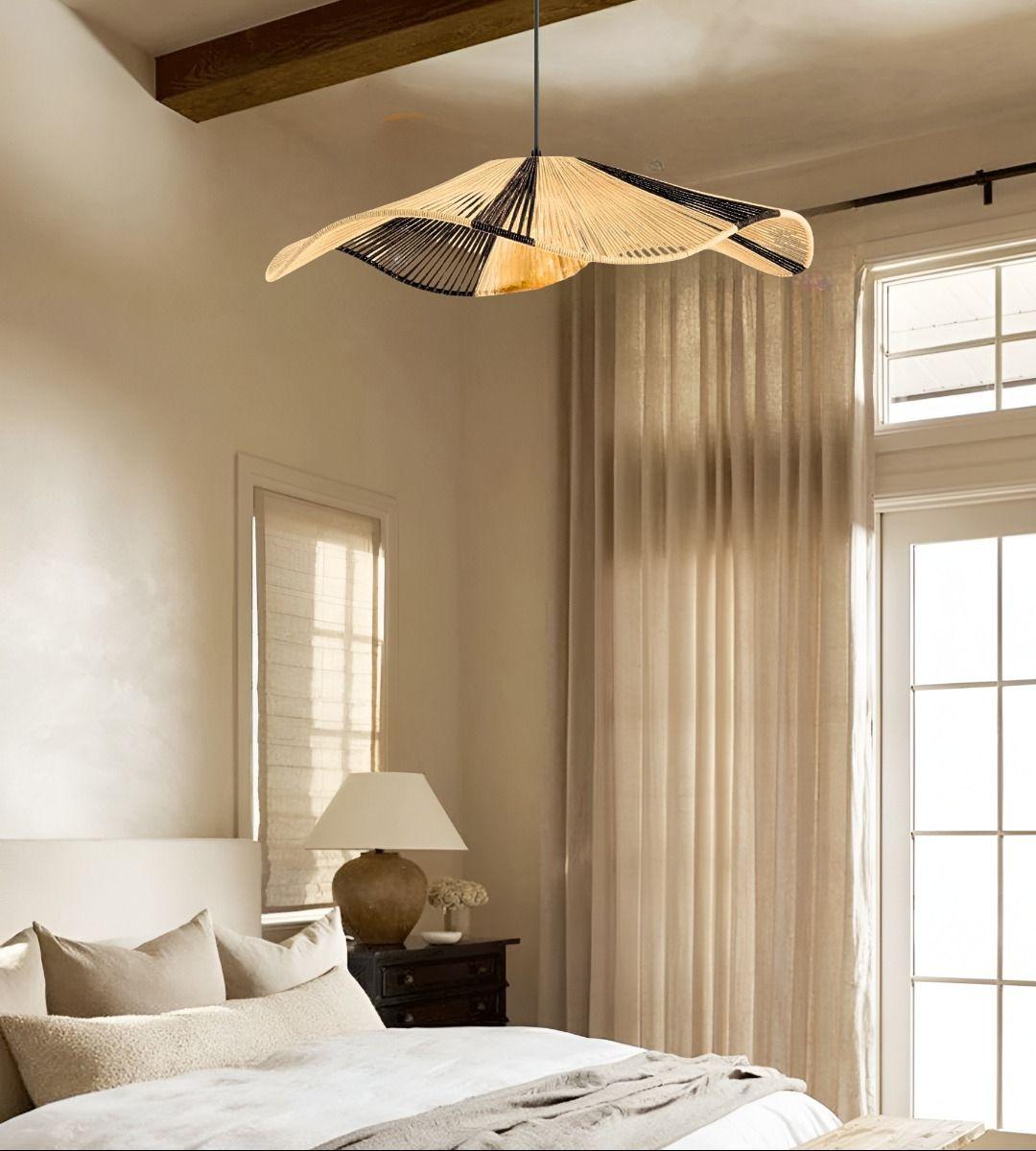 Lámpara Colgante Techo Bicolor Tejida Japonés 60cm Jhn-7