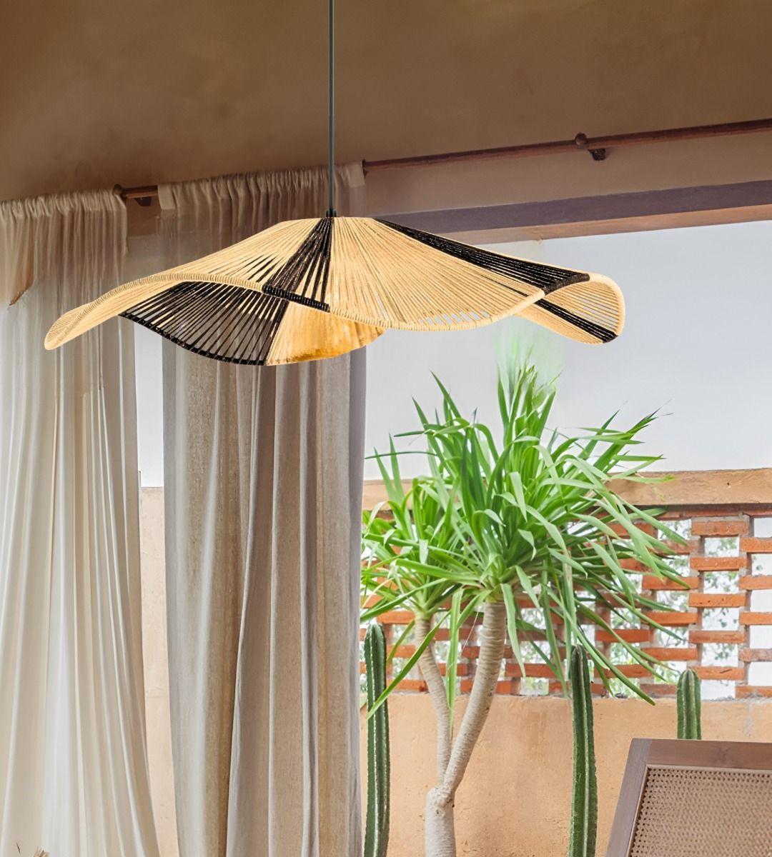 Lámpara Colgante Techo Bicolor Tejida Japonés 60cm Jhn-8