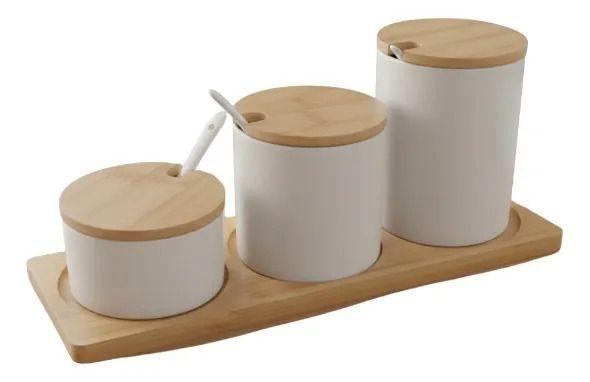Set 3 Frascos Contenedores Base Bambú Estilo Minimalista Jhn-9