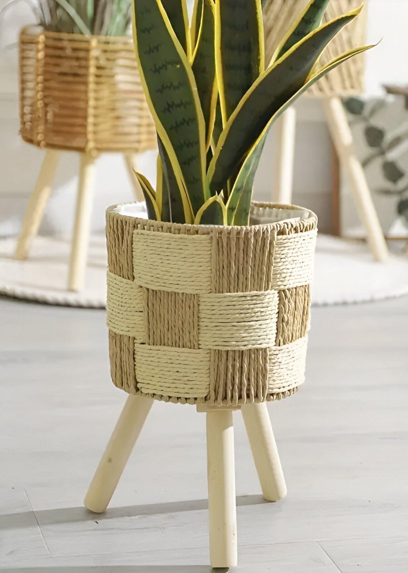 Set De 3 Maceteros Tejidos A Mano Jardín Decoración Jhn-3