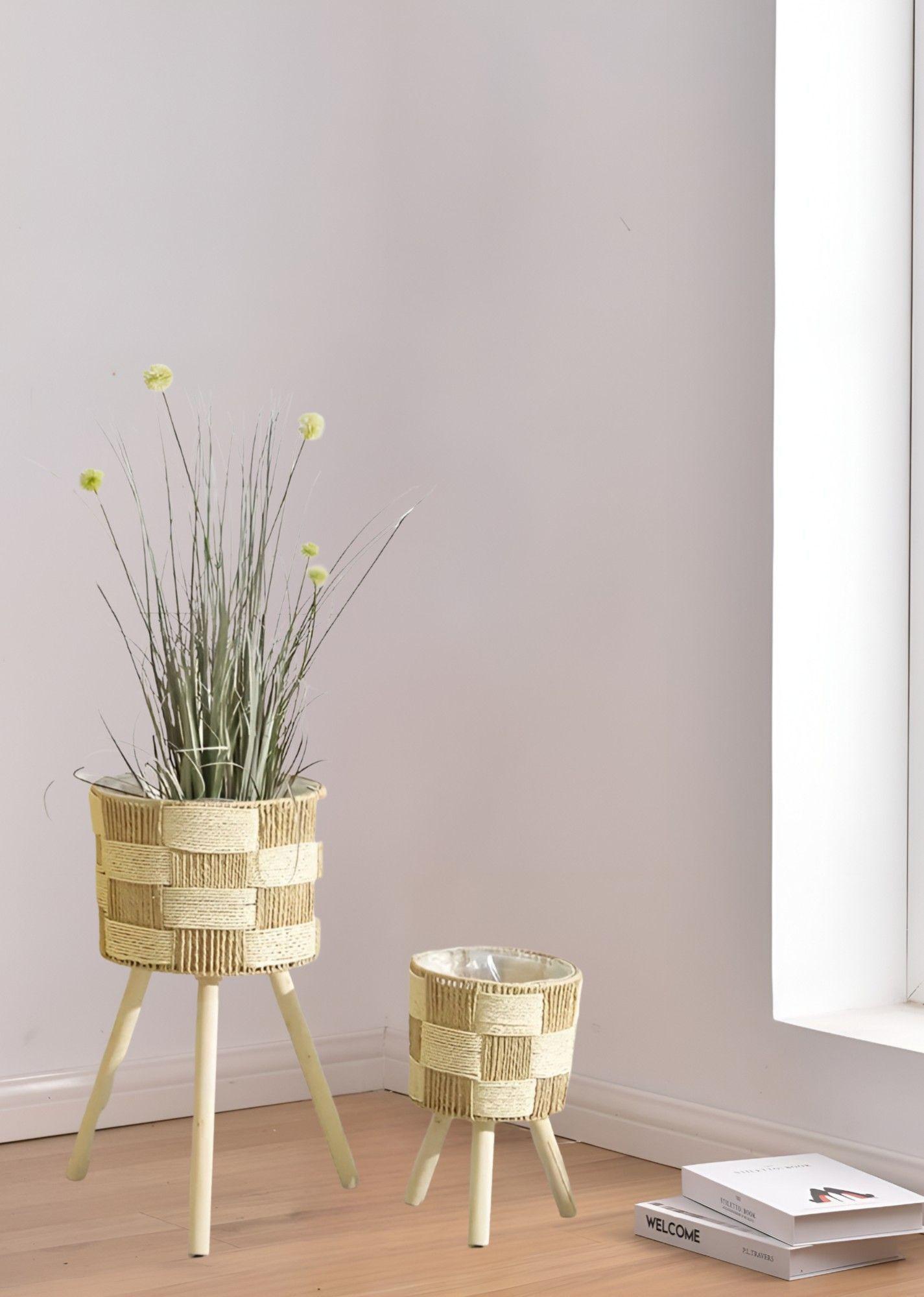 Set De 3 Maceteros Tejidos A Mano Jardín Decoración Jhn-4