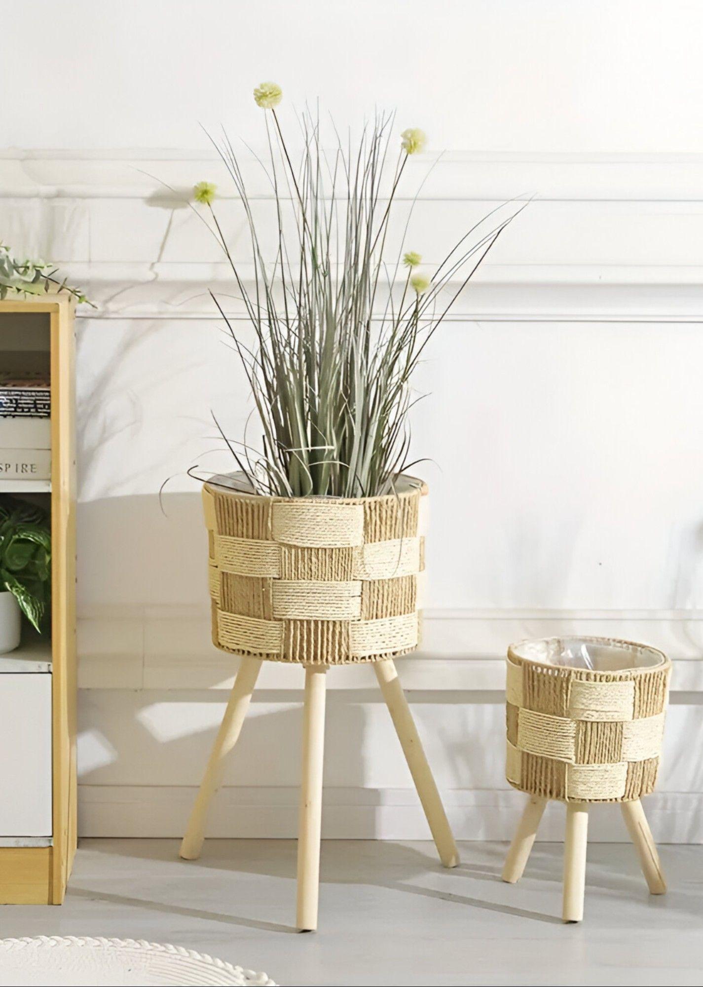 Set De 3 Maceteros Tejidos A Mano Jardín Decoración Jhn-7