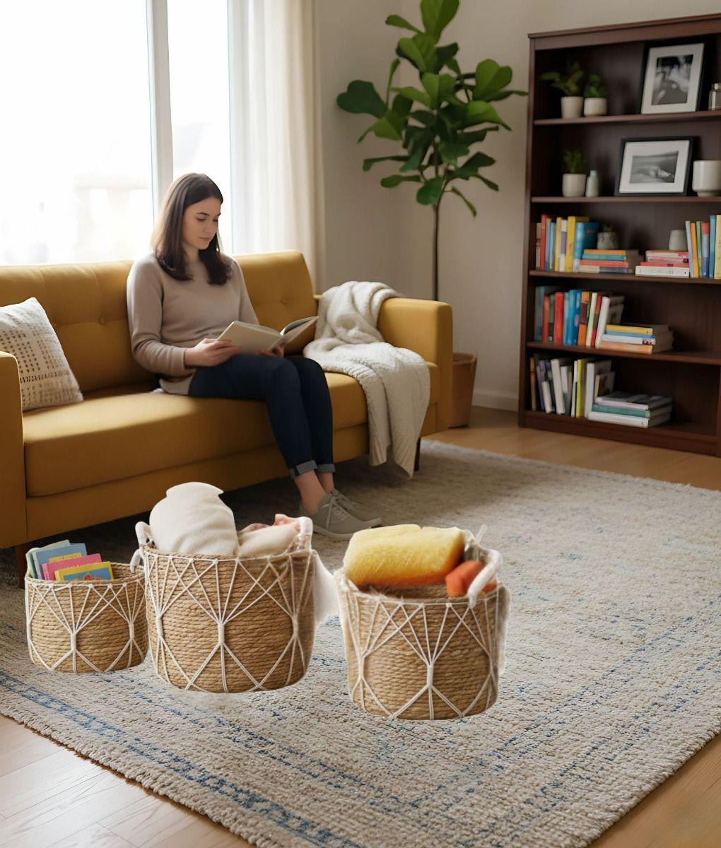 Set 3 Canastos Almacenamiento Natural Decorativos Hogar Jhn-4