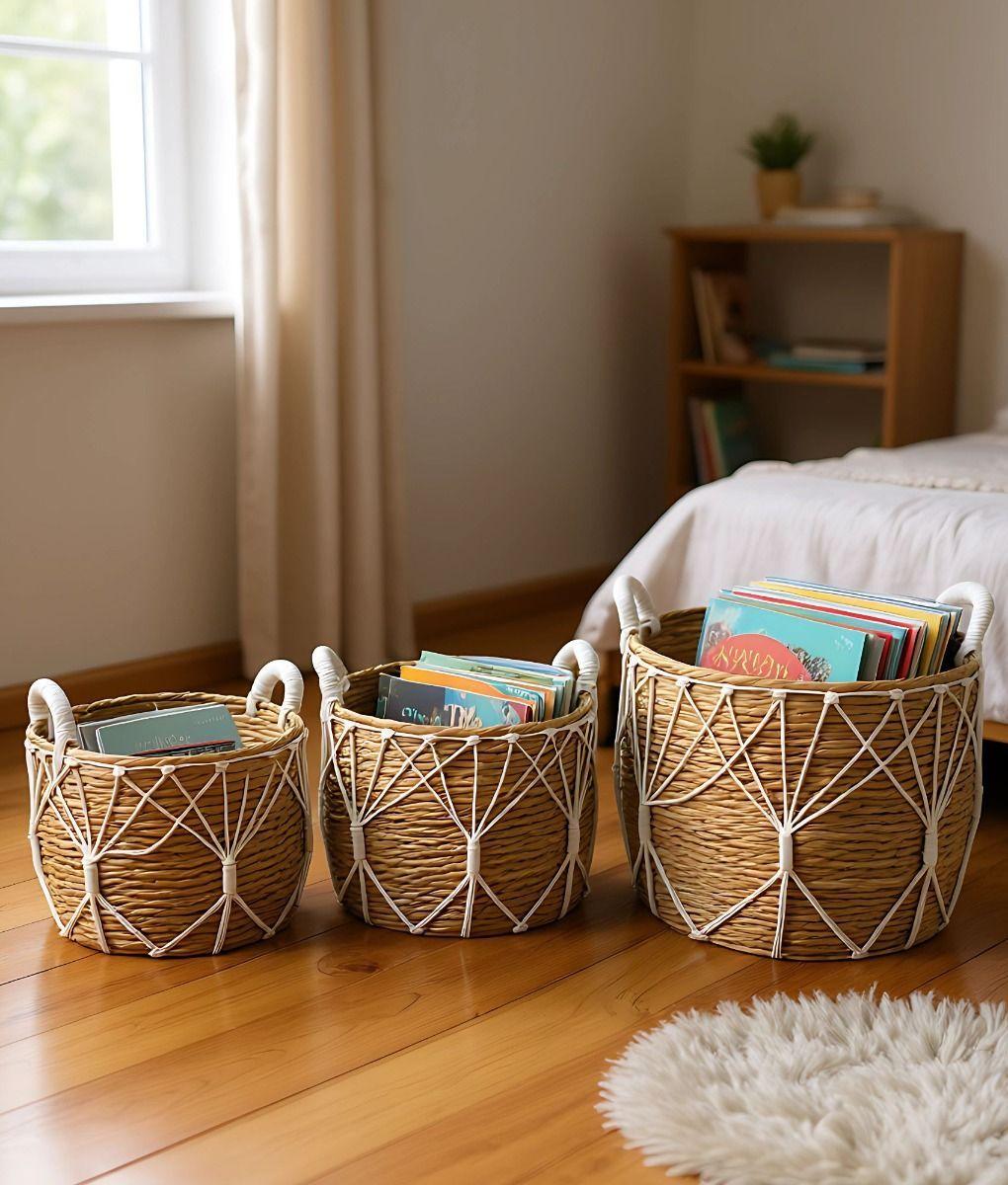 Set 3 Canastos Almacenamiento Natural Decorativos Hogar Jhn-8