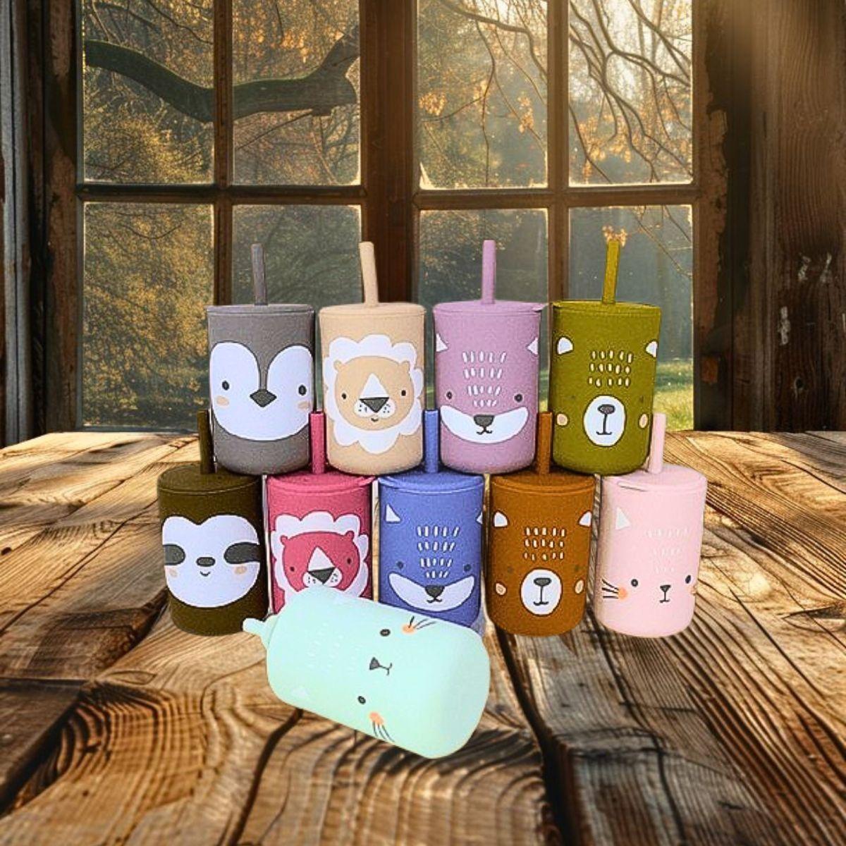 Vaso Silicona Bombilla Antiderrame Divertido Niños Bebes Lau-6