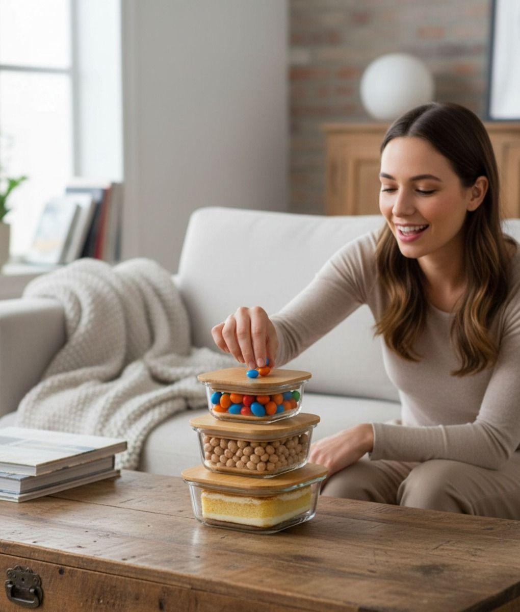 Juego 3 Bowl Almacenamiento Tapa Recipiente Organizador Jhn-6