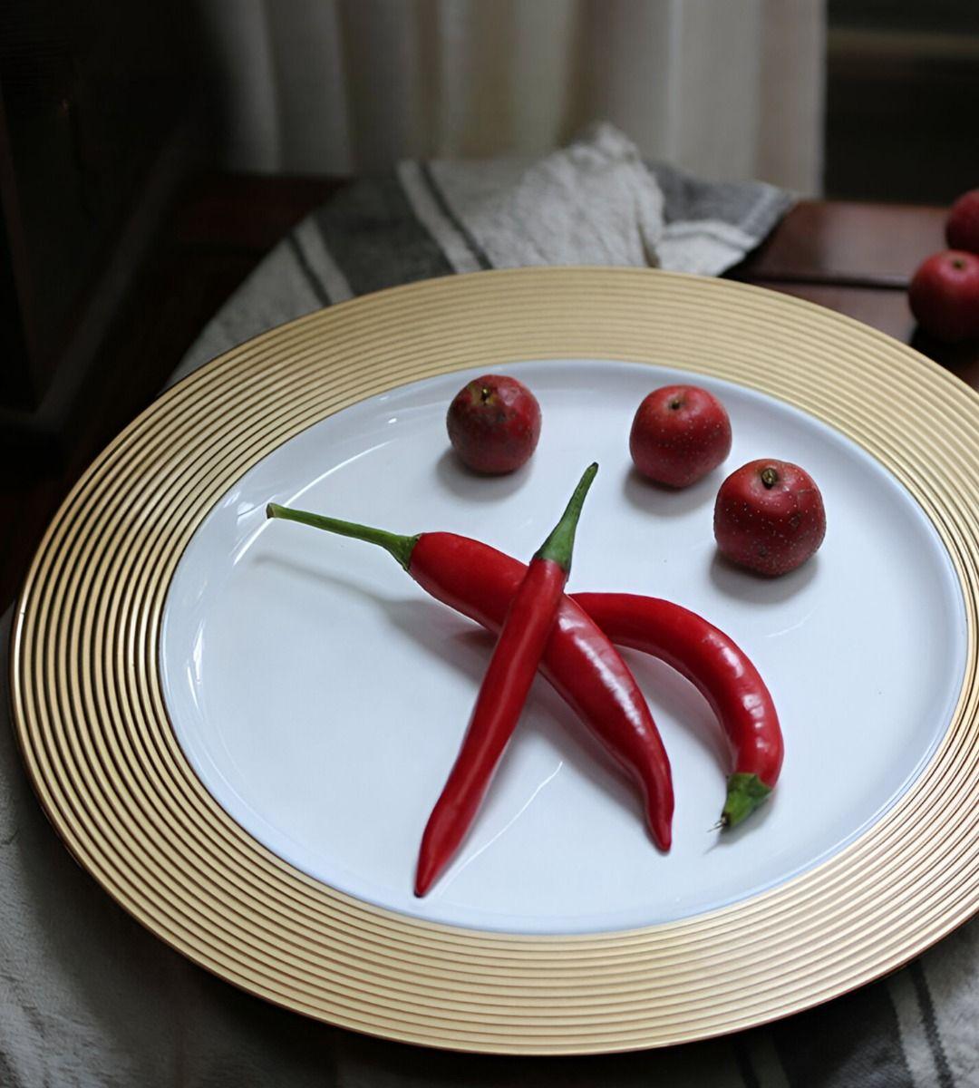 Set 3 Plato Base Blanco Borde Dorado Decorativo Redondo Jhn-4
