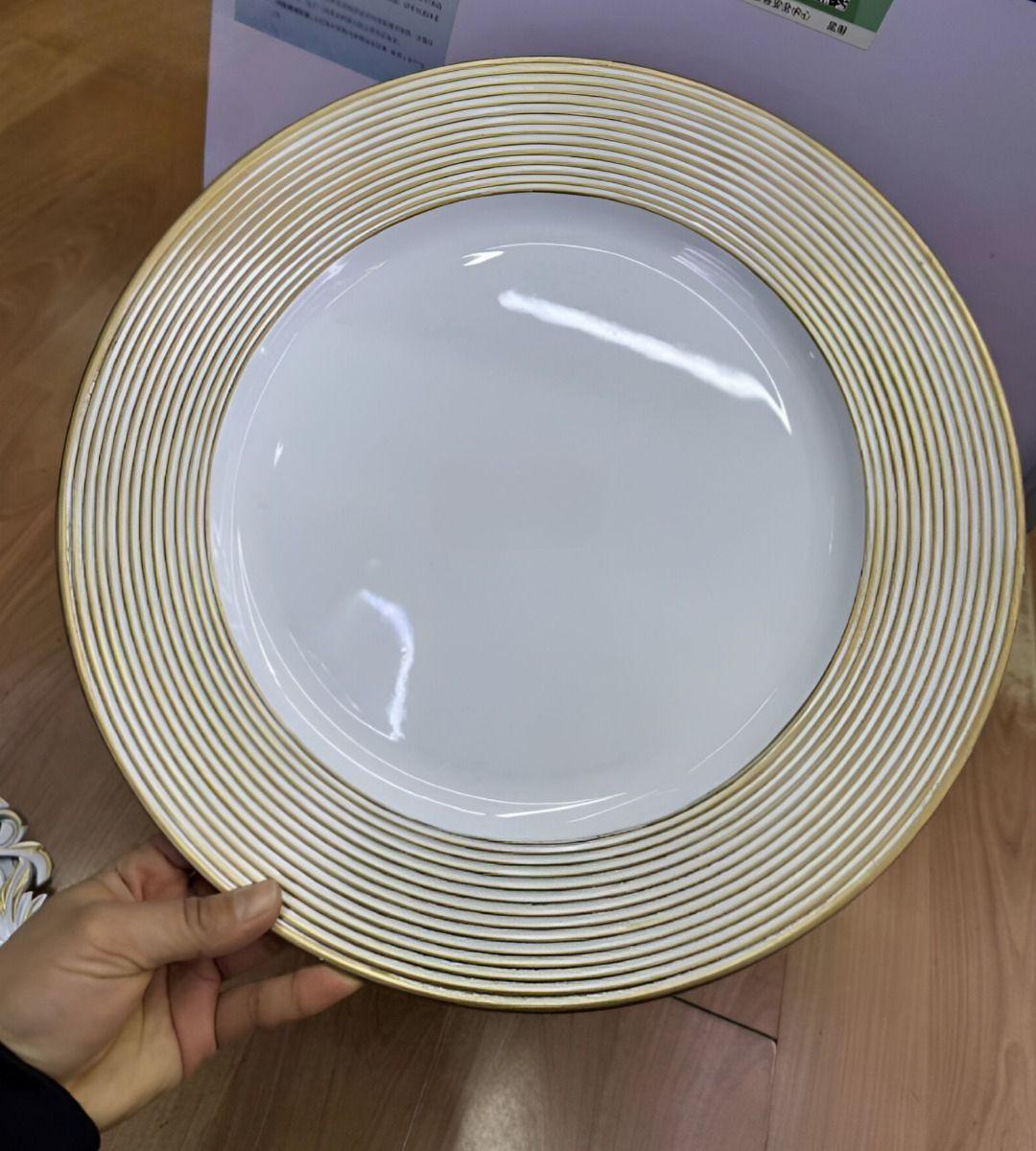 Set 3 Plato Base Blanco Borde Dorado Decorativo Redondo Jhn-7