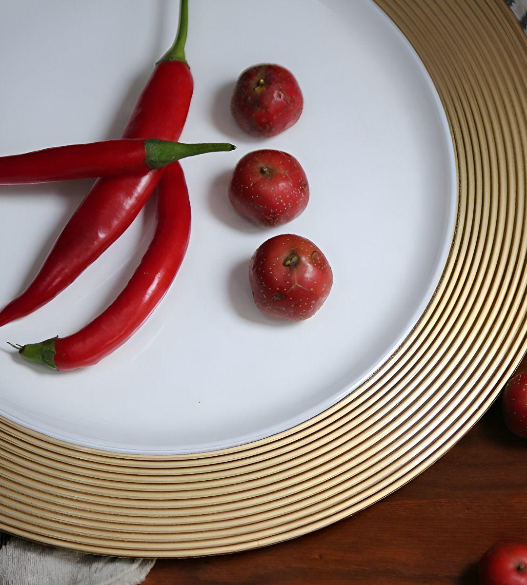 Set 3 Plato Base Blanco Borde Dorado Decorativo Redondo Jhn-8
