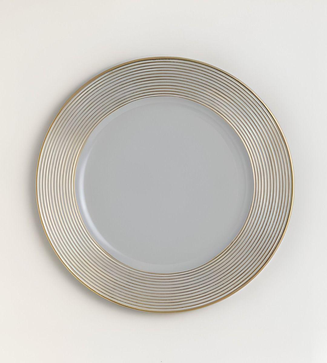 Set 3 Plato Base Blanco Borde Dorado Decorativo Redondo Jhn-9