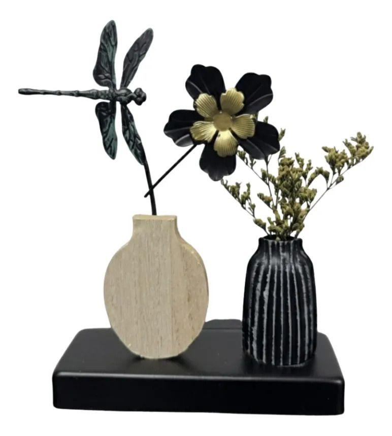 Set Decorativo Doble Vaso Minimalista Flor Libélula AJ-0