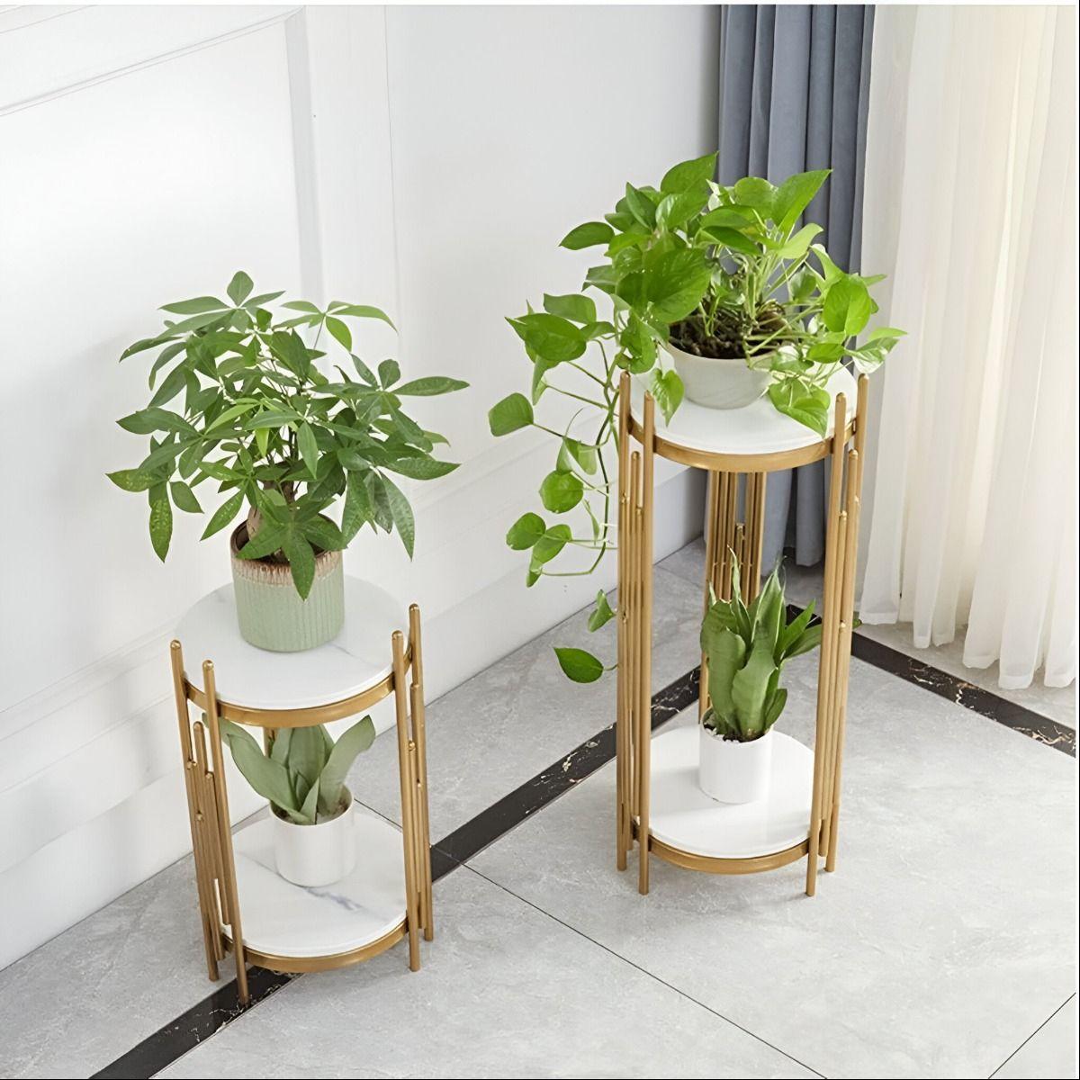 Porta Macetas Redonda Decorativa Elegante 2 Niveles 70cm Jhn-3