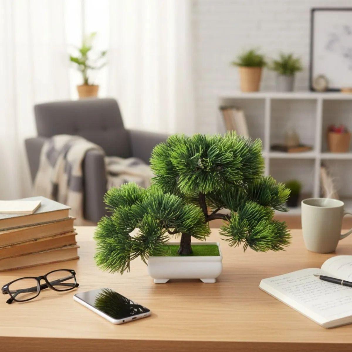 Set 2 Planta Artificial Decorativa Bonsái Agujas Pino Jhn-9